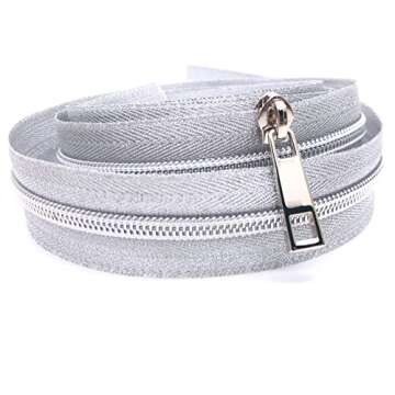 Goyunwell #5 Zipper Pulls Metal Silver Zipper Pulls Bulk 50pcs Zipper Slider Coil Zipper Head Charms Nylon Zipper Pulls for Purse Handbag Making Craft Sewing