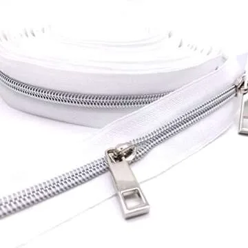 Goyunwell #5 Zipper Pulls Metal Silver Zipper Pulls Bulk 50pcs Zipper Slider Coil Zipper Head Charms Nylon Zipper Pulls for Purse Handbag Making Craft Sewing