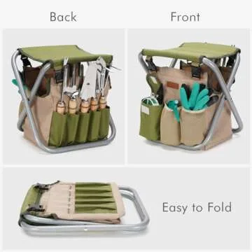 INNO STAGE 10 Piece Gardening Hand Tools Set with Garden Storage Tote Bag and Seat-Best Garden Tools Kit Organizer Valentine's Day Gifts