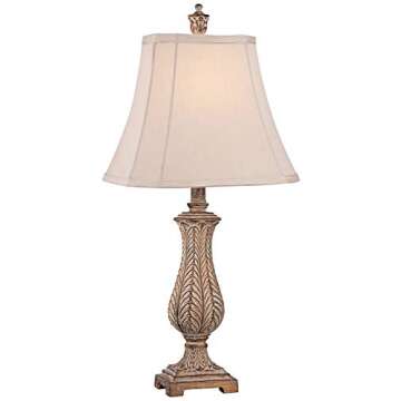 Regency Hill Traditional Country Cottage Table Lamp 25" High Antique Gold Leaves Petite Vase Off Whi...