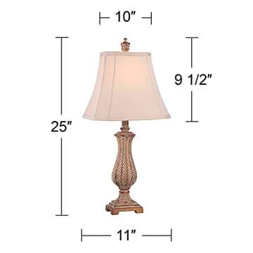 Regency Hill Traditional Country Cottage Table Lamp 25" High Antique Gold Leaves Petite Vase Off White Rectangular Shade Decor for Living Room Bedroom House Bedside Nightstand Home Office