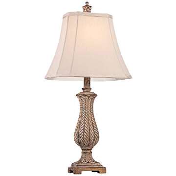 Regency Hill Traditional Country Cottage Table Lamp 25" High Antique Gold Leaves Petite Vase Off White Rectangular Shade Decor for Living Room Bedroom House Bedside Nightstand Home Office