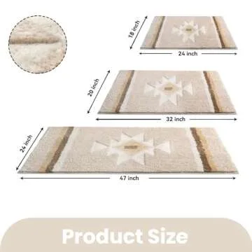 TANVILL Beige Boho Bathroom Rugs - Non Slip, Soft Washable Bath Mat for Modern Decor