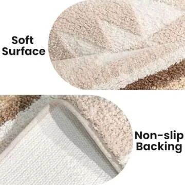 TANVILL Beige Boho Bath Mat - Soft Non-Slip Bathroom Rug