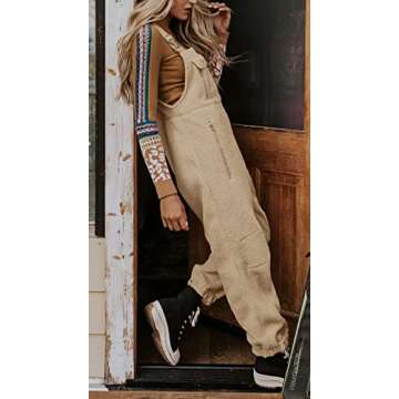 Ebifin Women's Fleece Warm Overalls Winter Loose Casual Jumpsuits with Pockets