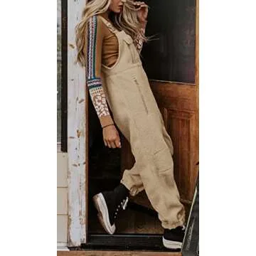 Ebifin Women's Fleece Warm Overalls Winter Loose Casual Jumpsuits with Pockets