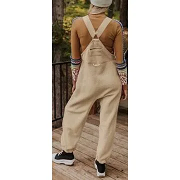 Ebifin Women's Fleece Warm Overalls Winter Loose Casual Jumpsuits with Pockets