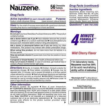 Nauzene Non-drowsy Upset Stomach & Nausea Relief Chewable Tablets - Fast-Acting Relief in 4 Minutes - Doctor Recommended - Wild Cherry Flavor, 56 ct