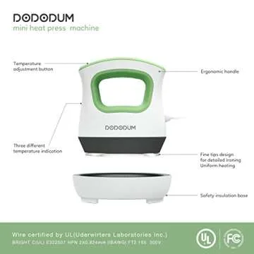 DODODUM Mini Heat Press Machine Easy to Use for T Shirts Shoes Hats Small HTV Iron-on Vinyl Projects Portable Heating Transfer Iron Green