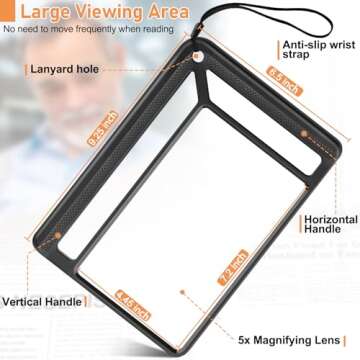 AKKYCVS 5X Full Page Magnifying Glass for Reading, Lightweight Rectangular Magnifier Provides Large Book Page Viewing Area, Upgraded Handheld Magnifier for Reading Small Prints for Seniors, Low Vision