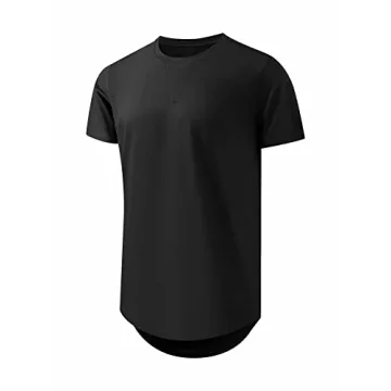 JMIERR Men's 3 Pack Cotton Hipster Hip Hop Longline Crewneck T-Shirt, Short Sleeve Gym Workout Athletic T Shirts for Men Pack,L, Black/Dark Grey/Khaki