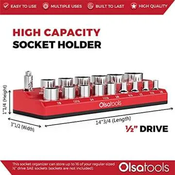 Olsa Tools Magnetic Socket Organizer for SAE Sockets | 16 Holders