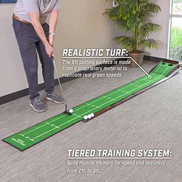 GoSports Pure Putt Golf 9 ft Putting Green Ramp - Premium Wood Training Aid for Home & Office Puttin...
