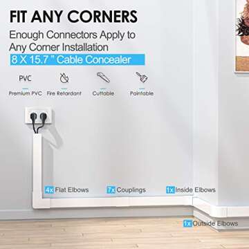 Yecaye 125" Large Cord Hider - Paintable Cord Cover Wall Cable Management System - PVC Wire Hide - Cable Raceway Kit for Wall Mount TV Office Home, 8X L15.7 W1.18 H0.67, CMC03-3017, White