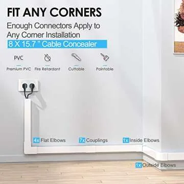 Yecaye 125" Large Cord Hider - Paintable Cord Cover Wall Cable Management System - PVC Wire Hide - Cable Raceway Kit for Wall Mount TV Office Home, 8X L15.7 W1.18 H0.67, CMC03-3017, White