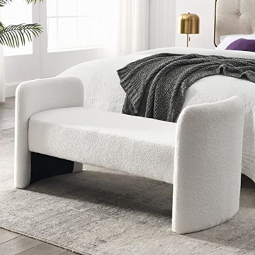 NIOIIKIT Modern Fuzzy Sherpa Upholstered Ottoman Bench