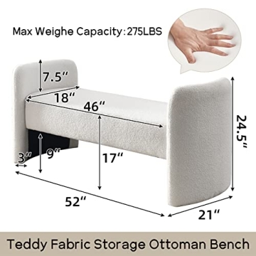 NIOIIKIT Modern Fuzzy Sherpa Upholstered Ottoman Bench