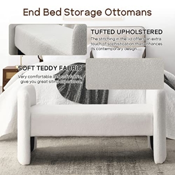 NIOIIKIT Modern Fuzzy Sherpa Upholstered Ottoman Bench