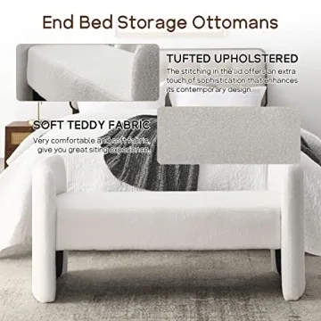 NIOIIKIT Modern Fuzzy Sherpa Upholstered Ottoman Bench