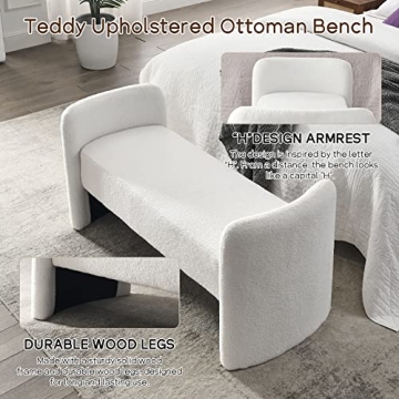 NIOIIKIT Modern Fuzzy Sherpa Upholstered Ottoman Bench