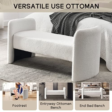 NIOIIKIT Modern Fuzzy Sherpa Upholstered Ottoman Bench