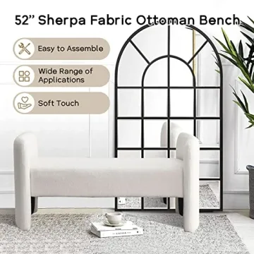 NIOIIKIT Modern Fuzzy Sherpa Upholstered Ottoman Bench