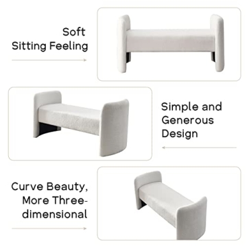 NIOIIKIT Modern Fuzzy Sherpa Upholstered Ottoman Bench