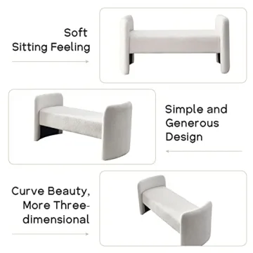 NIOIIKIT Modern Fuzzy Sherpa Upholstered Ottoman Bench