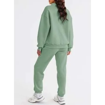 Aleumdr Women's 2025 Fall Fashion Outfits 2 Piece Sweatsuit Solid Color Half Zip Long Sleeve Pullover Long Pants Tracksuit Green Large