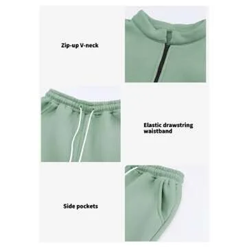 Aleumdr Women's 2025 Fall Fashion Outfits 2 Piece Sweatsuit Solid Color Half Zip Long Sleeve Pullover Long Pants Tracksuit Green Large