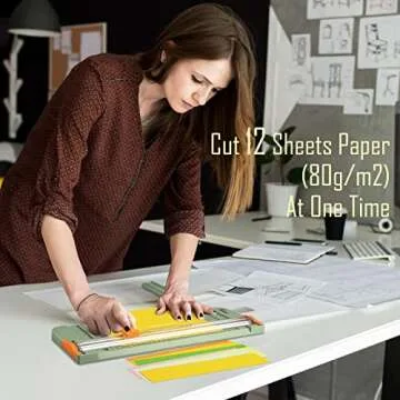 Firbon A4 Paper Cutter 12 Inch Titanium Straight Paper Trimmer with Side Ruler for Scrapbooking Craft, Paper, Coupon, Label, Cardstock (Morandi)