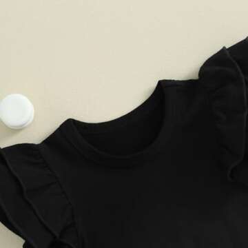 iddolaka Newborn Infant Baby Girl Basic Ruffle Romper Bodysuit Jumpsuit Casual Clothes Summer One Piece Solid Outfit (Black, 0-3 Months)