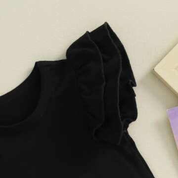 iddolaka Newborn Infant Baby Girl Basic Ruffle Romper Bodysuit Jumpsuit Casual Clothes Summer One Piece Solid Outfit (Black, 0-3 Months)