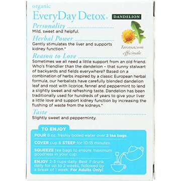 Traditional Medicinals Organic EveryDay Detox Dandelion Herbal Tea, Supports Liver & Kidney Function, (Pack of 2) - 32 Tea Bags Total