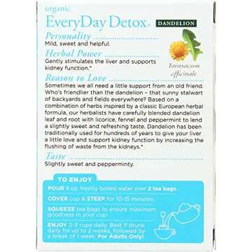 Traditional Medicinals Organic EveryDay Detox Dandelion Herbal Tea, Supports Liver & Kidney Function, (Pack of 2) - 32 Tea Bags Total