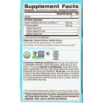 Traditional Medicinals Organic EveryDay Detox Dandelion Herbal Tea, Supports Liver & Kidney Function, (Pack of 2) - 32 Tea Bags Total