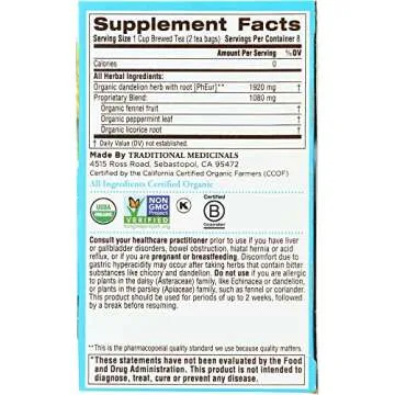 Traditional Medicinals Organic EveryDay Detox Dandelion Herbal Tea, Supports Liver & Kidney Function, (Pack of 2) - 32 Tea Bags Total