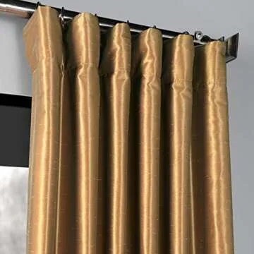 HPD Half Price Drapes Faux Silk Blackout Curtains 96 Inches Long for Bedroom & Living Room Vintage Textured Blackout Curtain (1 Panel), 50W x 96L, Flax Gold