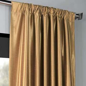 HPD Half Price Drapes Faux Silk Blackout Curtains 96 Inches Long for Bedroom & Living Room Vintage Textured Blackout Curtain (1 Panel), 50W x 96L, Flax Gold