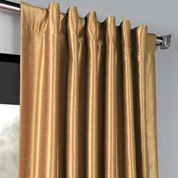 HPD Half Price Drapes Faux Silk Blackout Curtains 96 Inches Long for Bedroom & Living Room Vintage Textured Blackout Curtain (1 Panel), 50W x 96L, Flax Gold