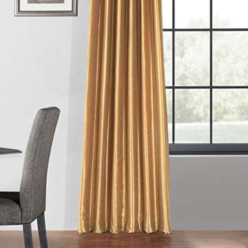 HPD Half Price Drapes Faux Silk Blackout Curtains 96 Inches Long for Bedroom & Living Room Vintage Textured Blackout Curtain (1 Panel), 50W x 96L, Flax Gold