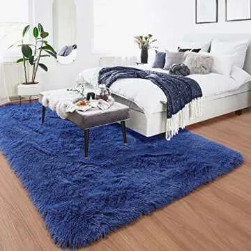 Navy Blue Soft Area Rug - Cozy 4x6 Shag Design for Home