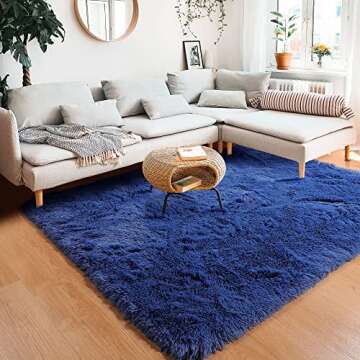 Navy Blue Soft Area Rug - Cozy 4x6 Shag Design for Home