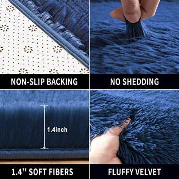 Navy Blue Soft Area Rug - Cozy 4x6 Shag Design for Home