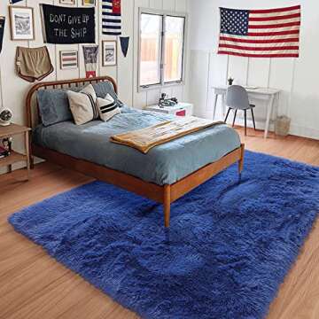 Navy Blue Soft Area Rug - Cozy 4x6 Shag Design for Home