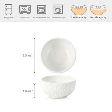 Sureasy Small Bowls 4 OZ, 3.5 inch Dipping Bowls, Ceramic Embossed Mini Bowls for Ice Cream, Side Di...