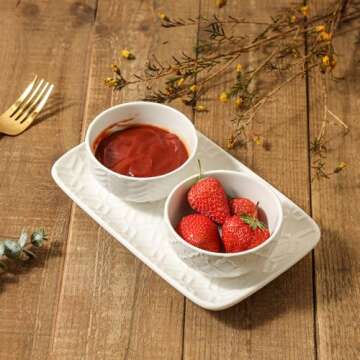 Sureasy Small Bowls 4 OZ, 3.5 inch Dipping Bowls, Ceramic Embossed Mini Bowls for Ice Cream, Side Dishes, Sauces, Housewarming, Set of 4, White