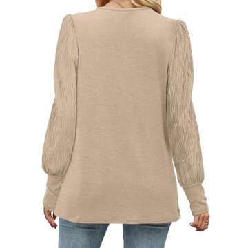 XIEERDUO Shirts for Women Long Sleeve Trendy Tops Womens Fall Fashion 2024 Puff Sleeve Khaki M