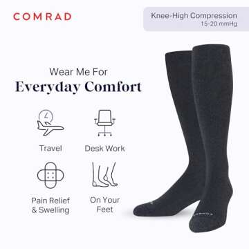 Comrad Nylon Knee High Socks - 15-20mmHg Graduated Compression Socks, (Large, Heather Charcoal) - So...