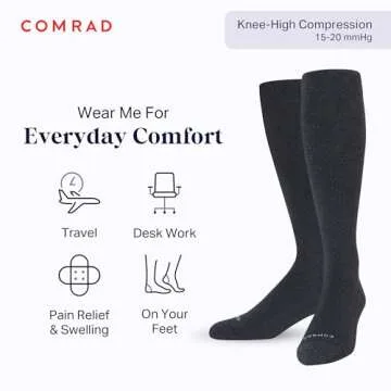 Comrad Nylon Knee High Socks - 15-20mmHg Graduated Compression Socks, (Large, Heather Charcoal) - So...